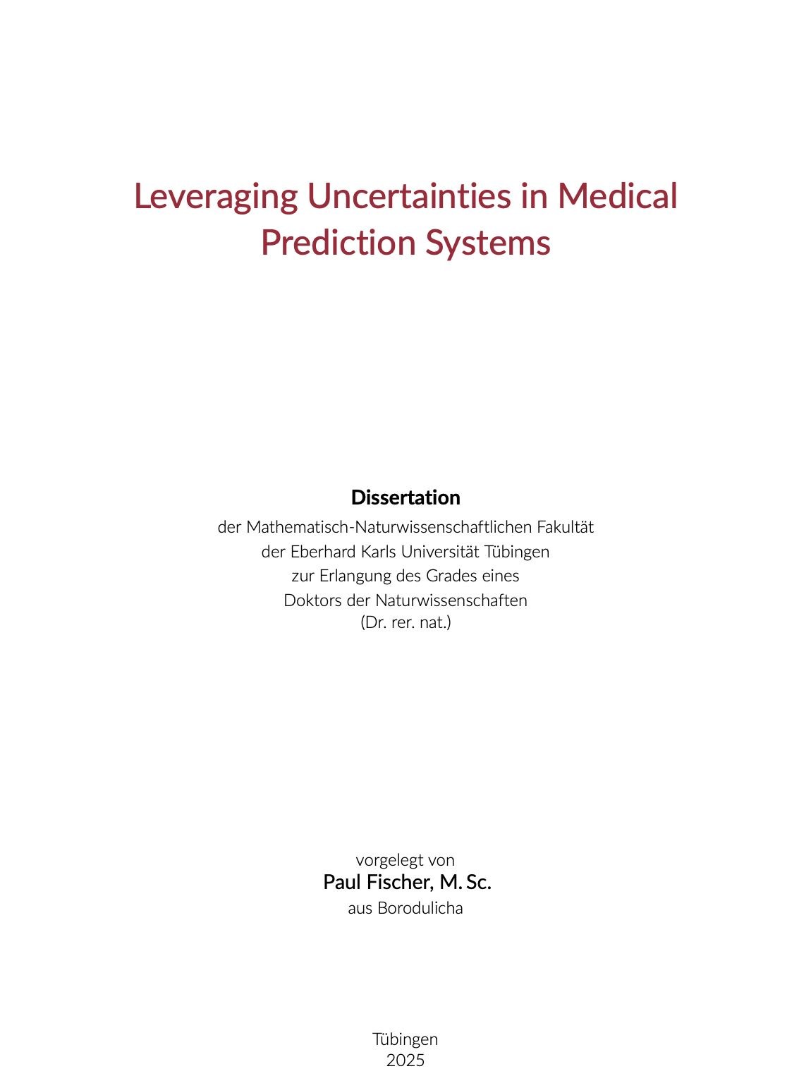 Title page of Paul Fischer's dissertation